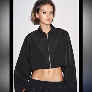 Zara Black Cropped Bomber Jacket